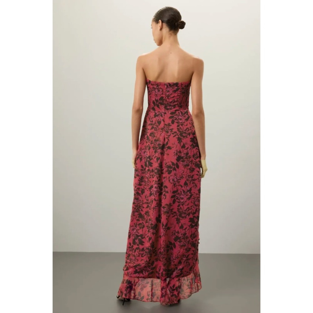 Amanda Uprichard Eden Gown Strapless Maxi Dress Floral Ruffle Pink Black Sz M - Picture 4 of 16